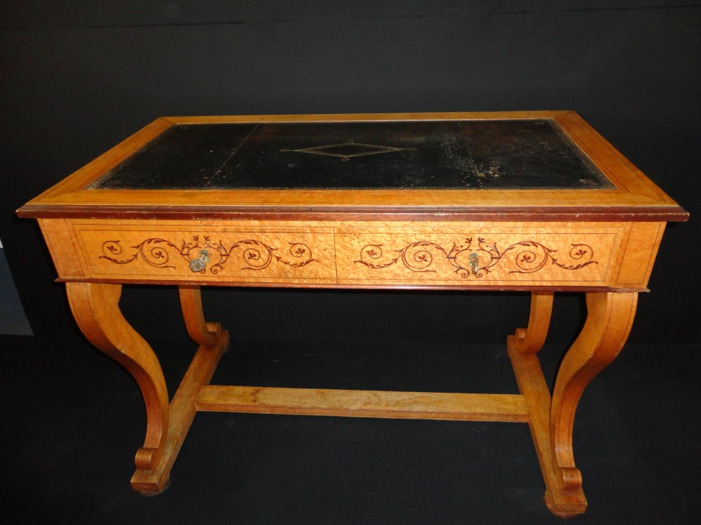 French Birdseye Maple Inlaid Writing Bureau With Leather Top and matching chair.