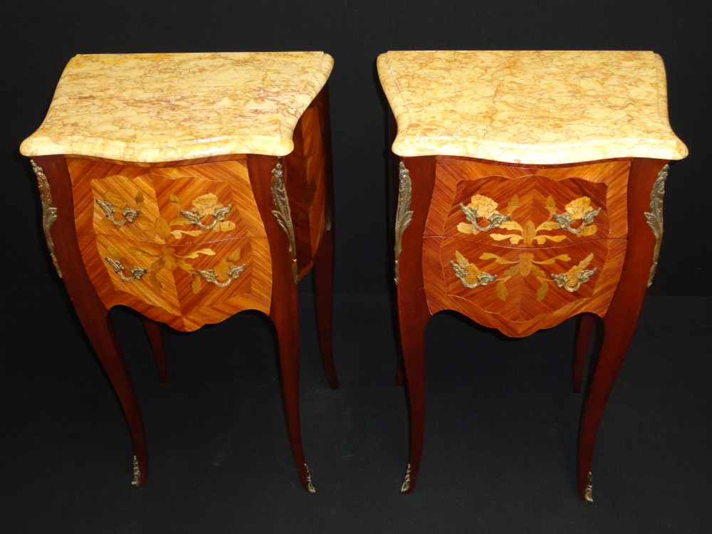 Pair Of French Walnut And Fruitwood Inlaid Cabinets