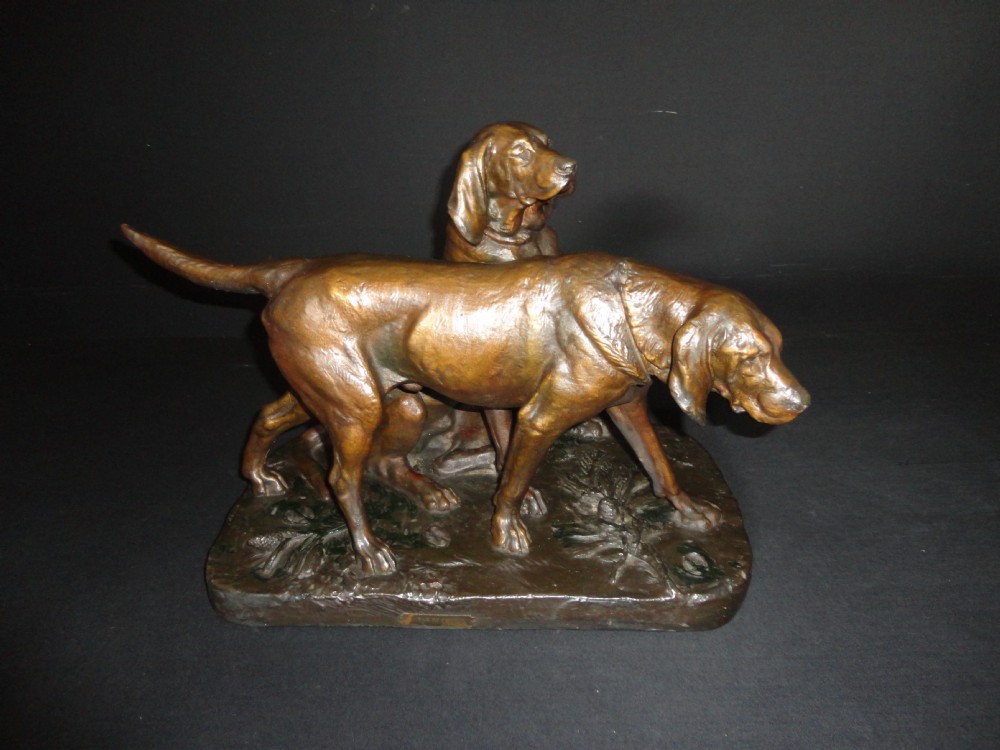 French Plaster Sculpture Of A Pair Of Dogs