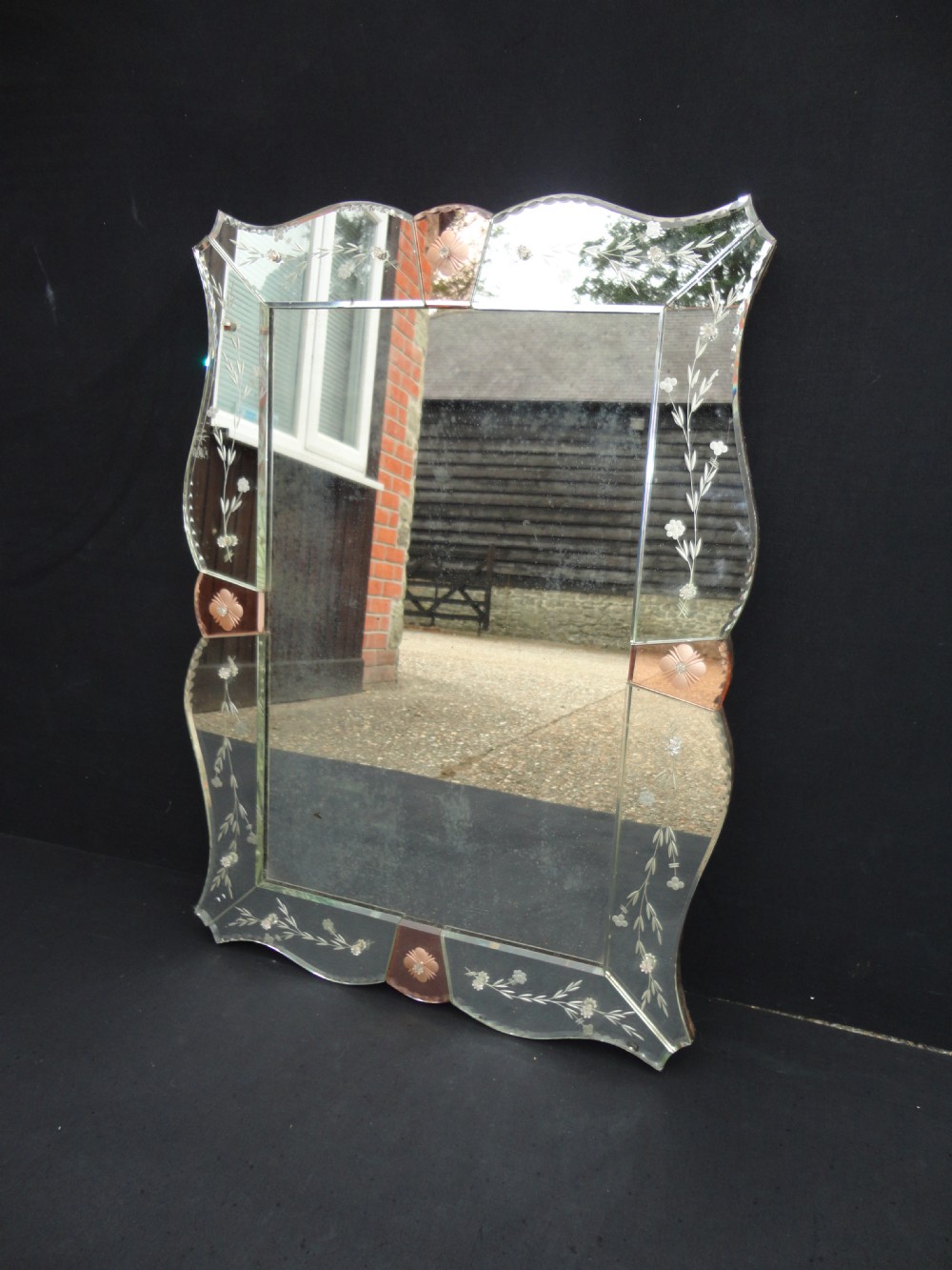 Pretty Venetian Glass Etched Mirror.