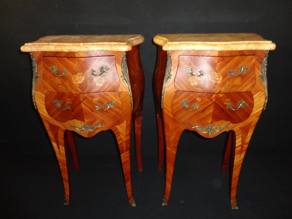 Pair Of French Fruitwood Inlaid Bedside Cabinets.