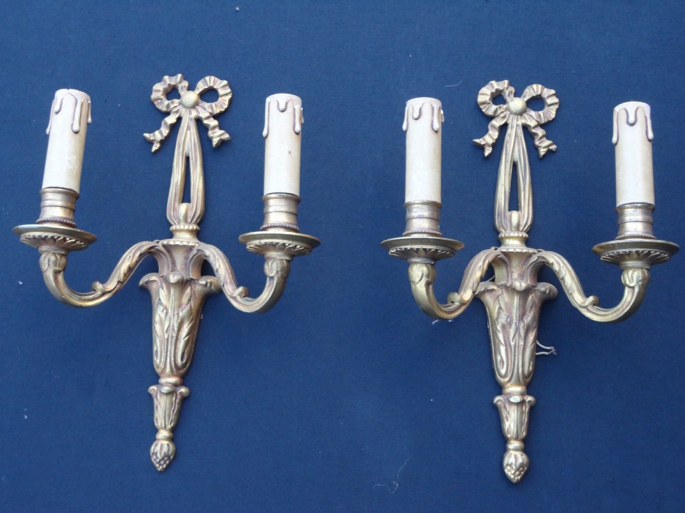 Pair Of French Gilded Cast Brass Wall Sconces