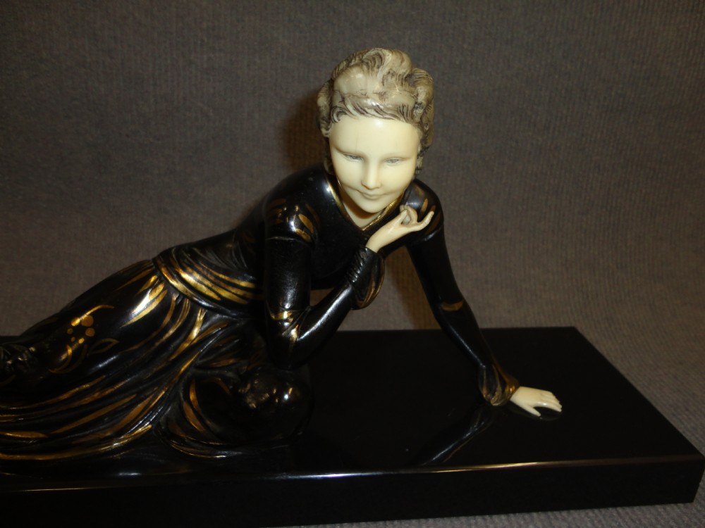 French Art Deco Spelter And Ivorine Sculpture.
