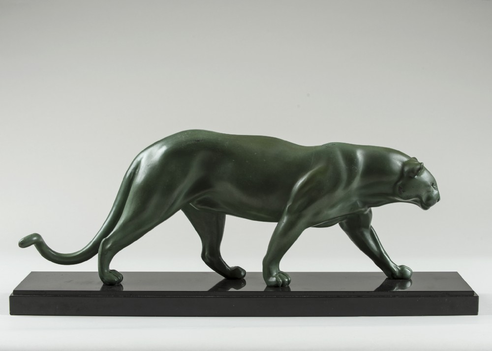 Art Deco French spelter Sculpture of a panther 