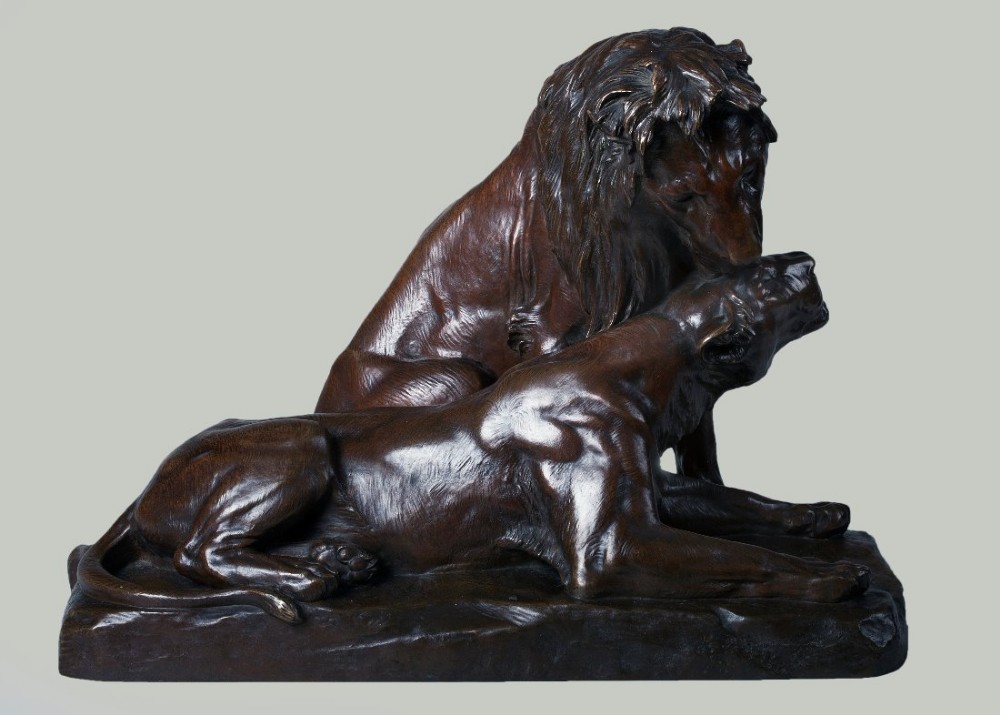 Stunning 19th Century French Bronze Sculpture Depicting a Lion and Lioness 