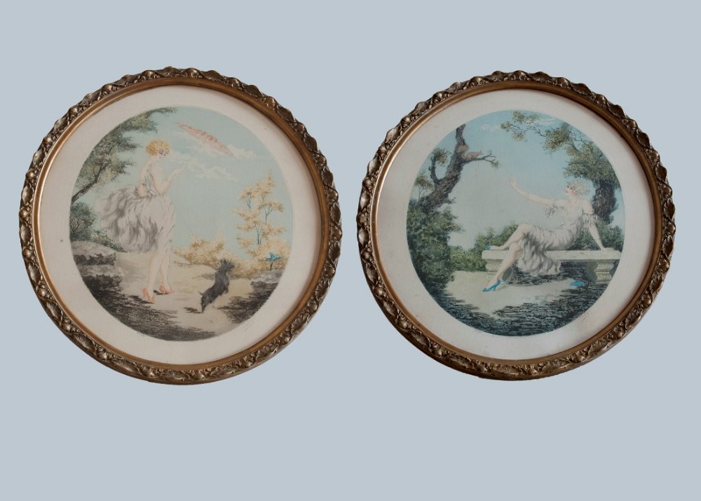 Pair of French Boudoir Art Lithographs