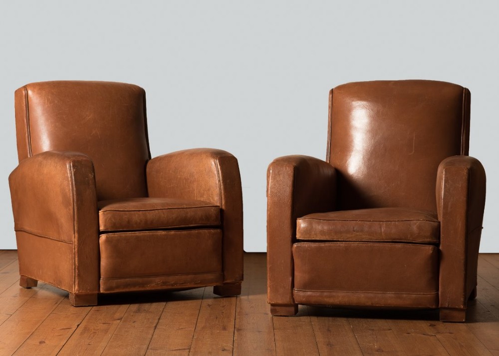 French Art Deco leather club Armchairs