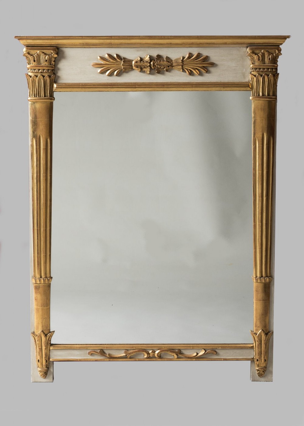 French grey painted and parcel gilt wall mirror