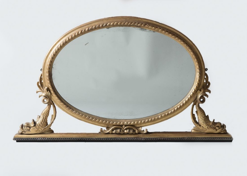 Late 19th century French gilt overmantle Mirror with Dolphin supports