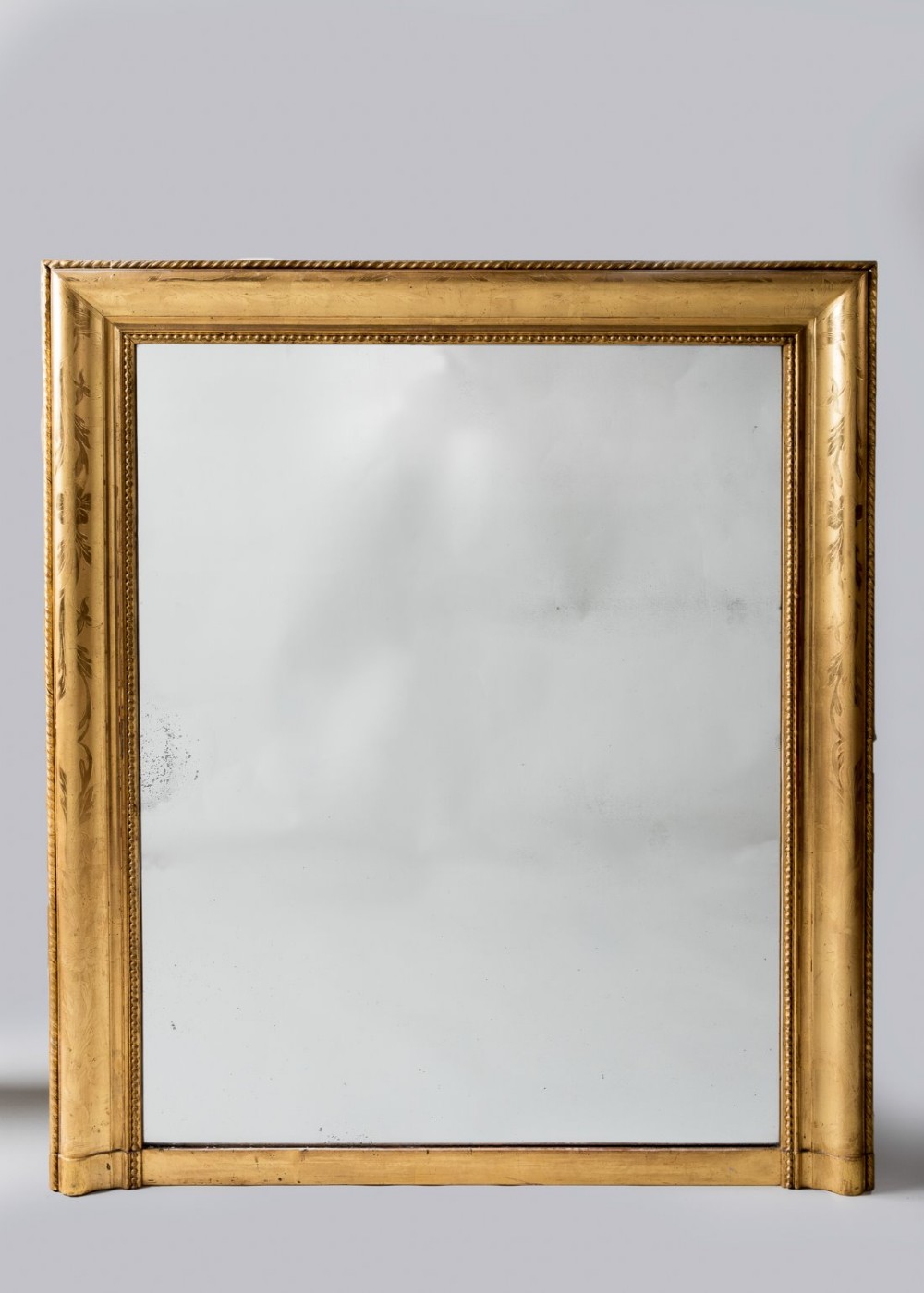 Late 19th century French etched gilt overmantle mirror