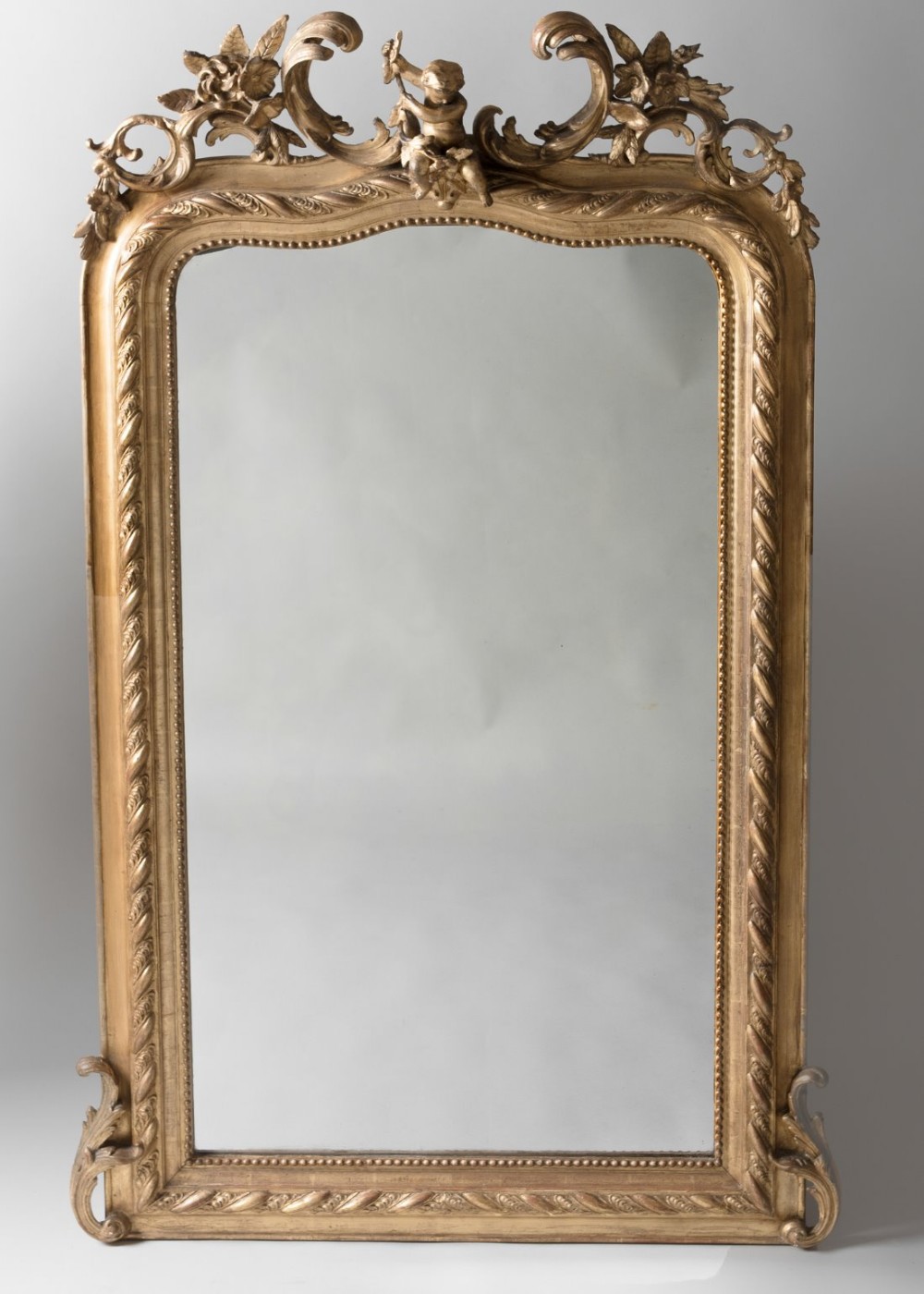 Late 19th century Large French Gilt Cherub Overmantle Mirror