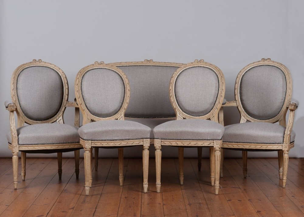 Late 19th century five piece French painted Salon suite