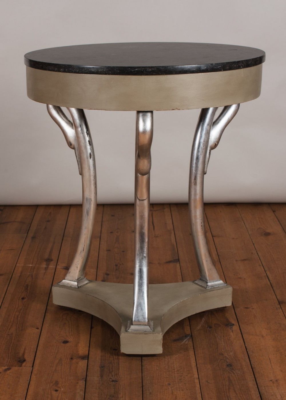 French painted and parcel silvered Empire style centre table with marble top.