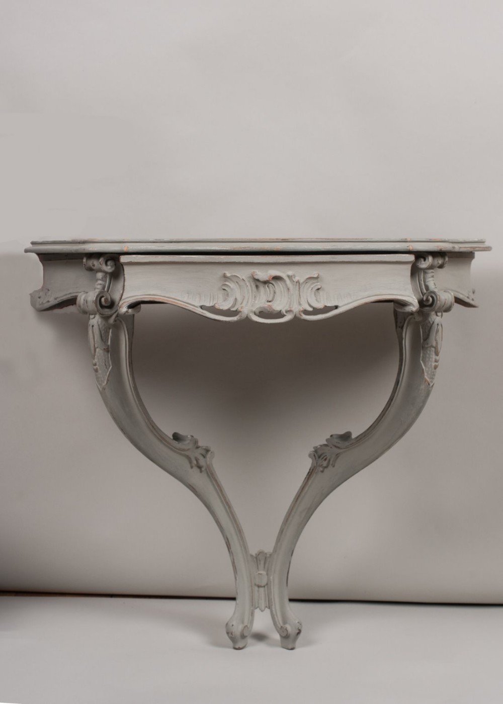 Pair of French carved wood painted console tables