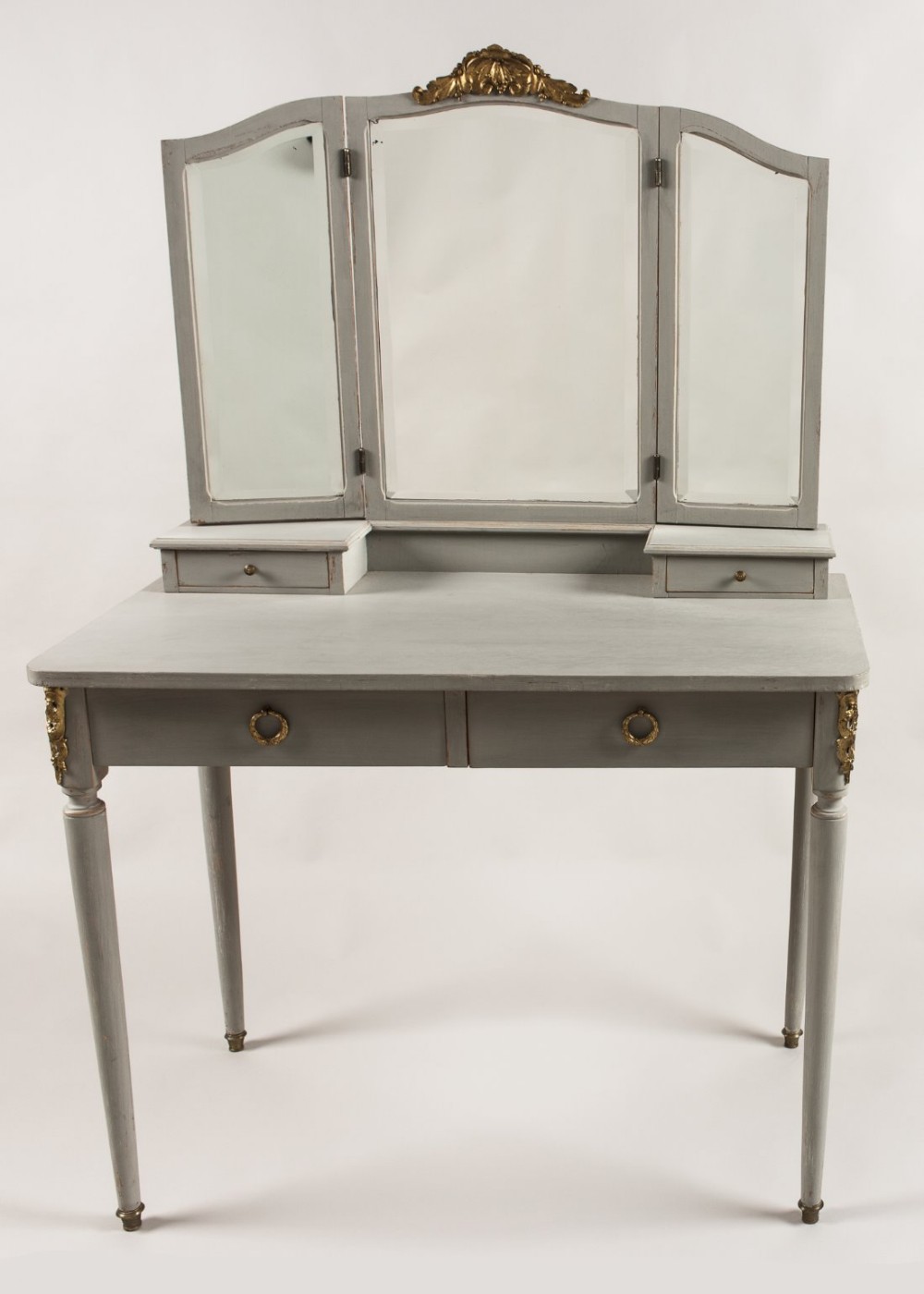 French painted dressing table with triple plate adjustable dressing mirror