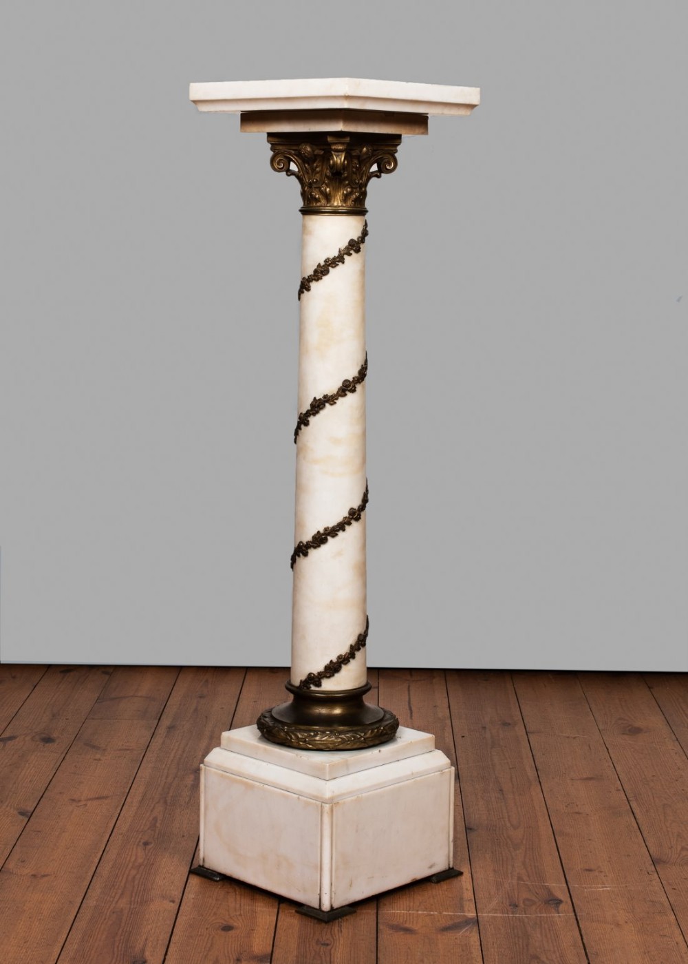 19th Century Stunning Italian White And Cream Marble Column With Bronze Ormolu Decorative Mounts