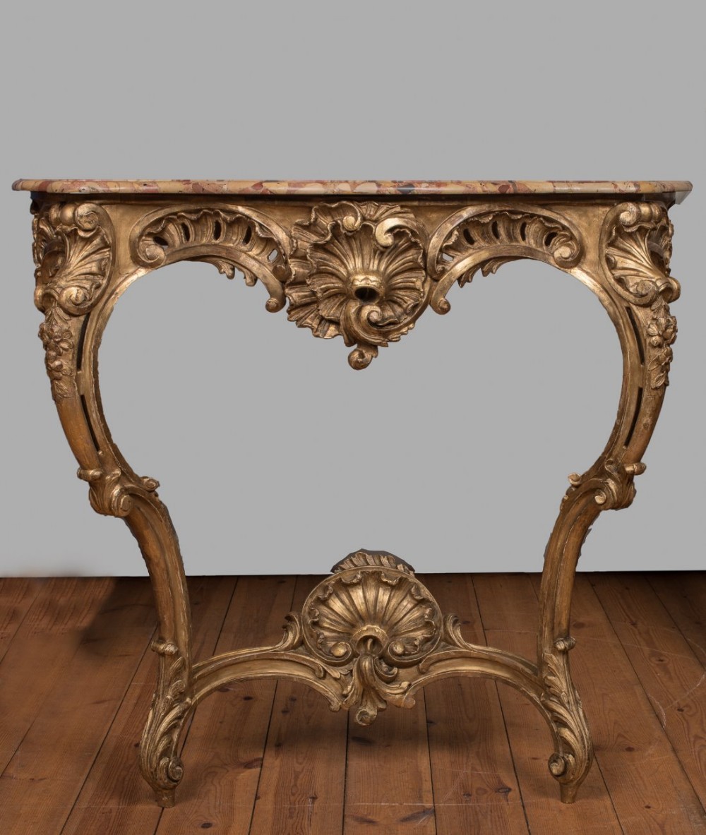 19th Century French Gilt Console Table With A Marble Top
