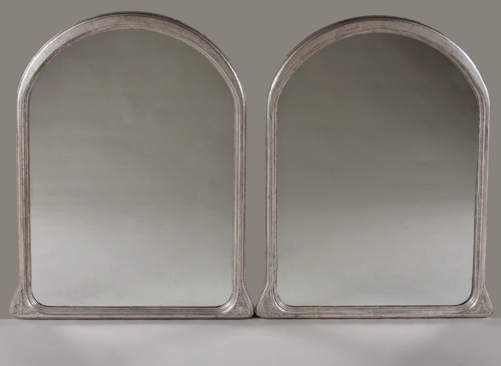 A Pair Of Very Unusual French Silvered Art Nouveau Overmantle Mirrors