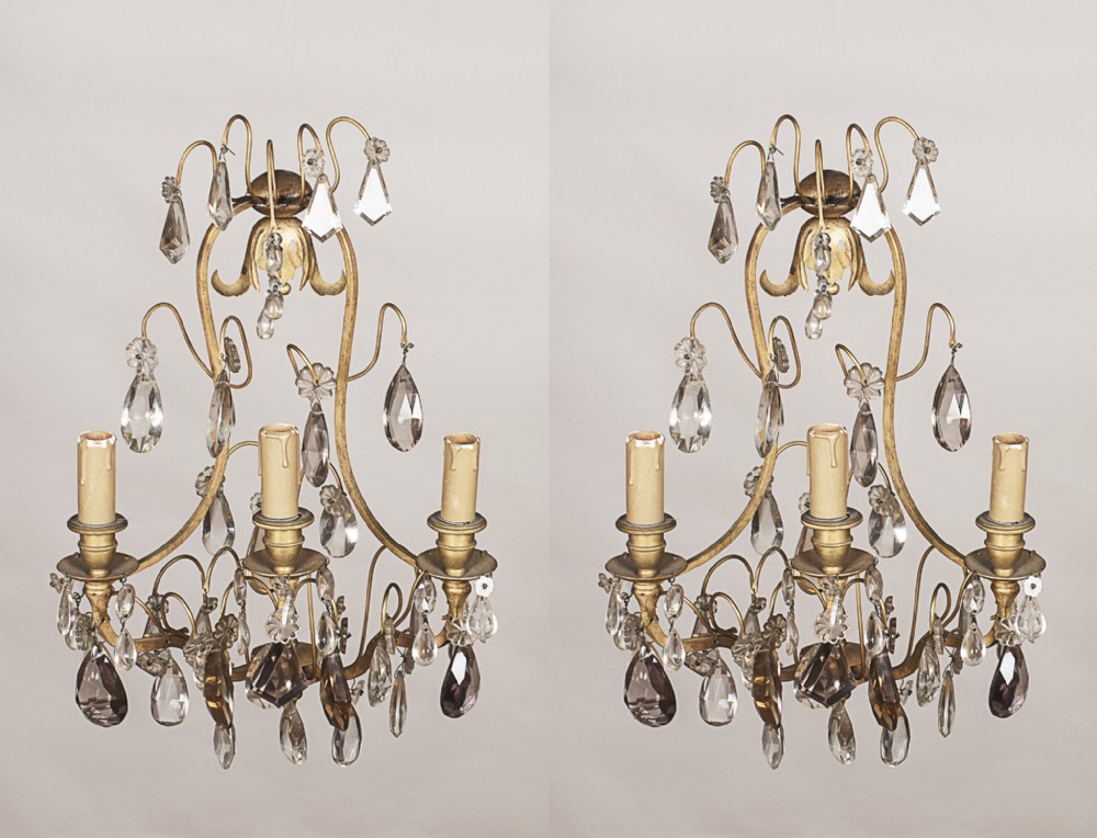 A Pretty Pair Of French Large Brass And Glass Wall Sconces