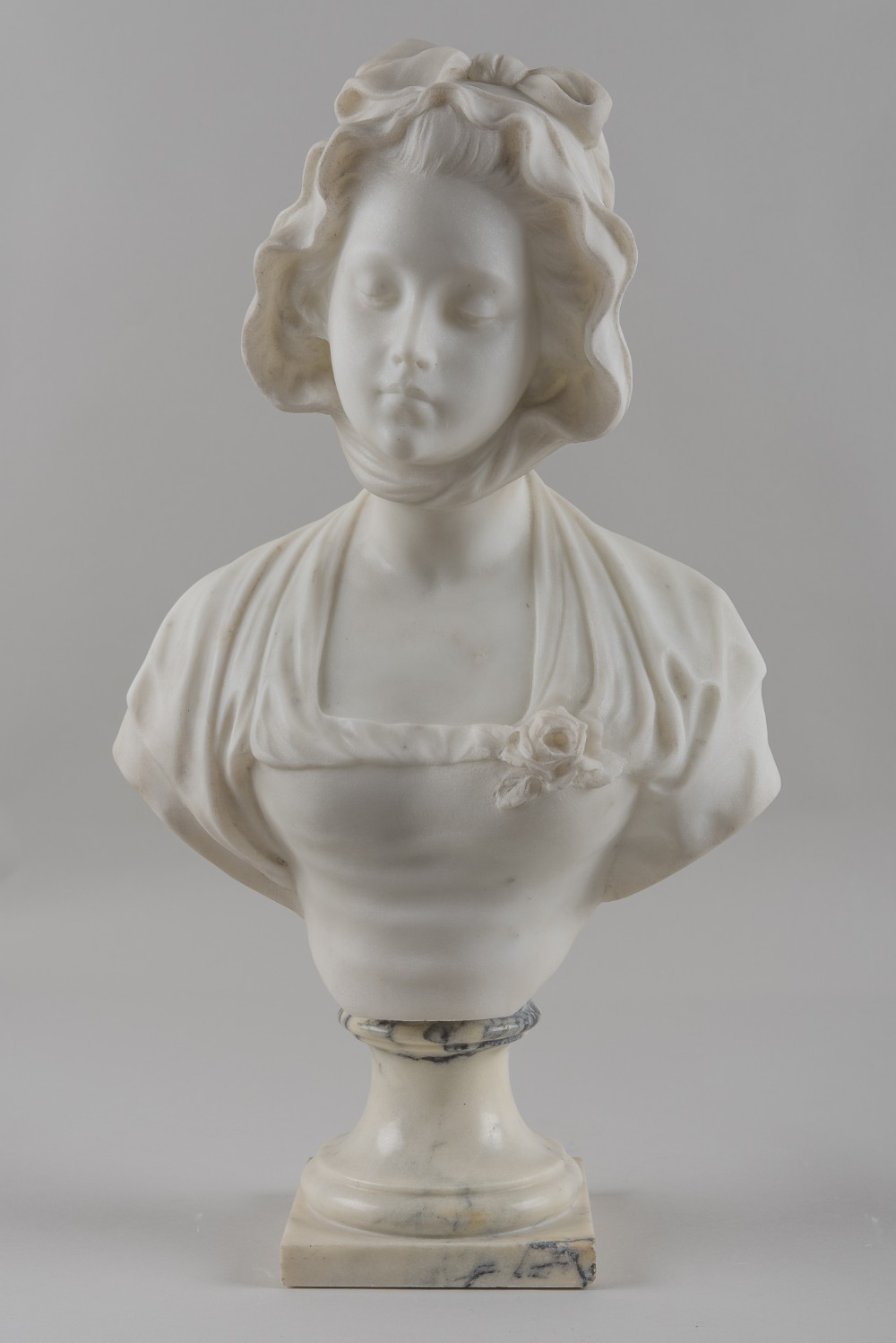 Italian Carved Marble Sculpture Of A Female , Signed in the marble Pugi.