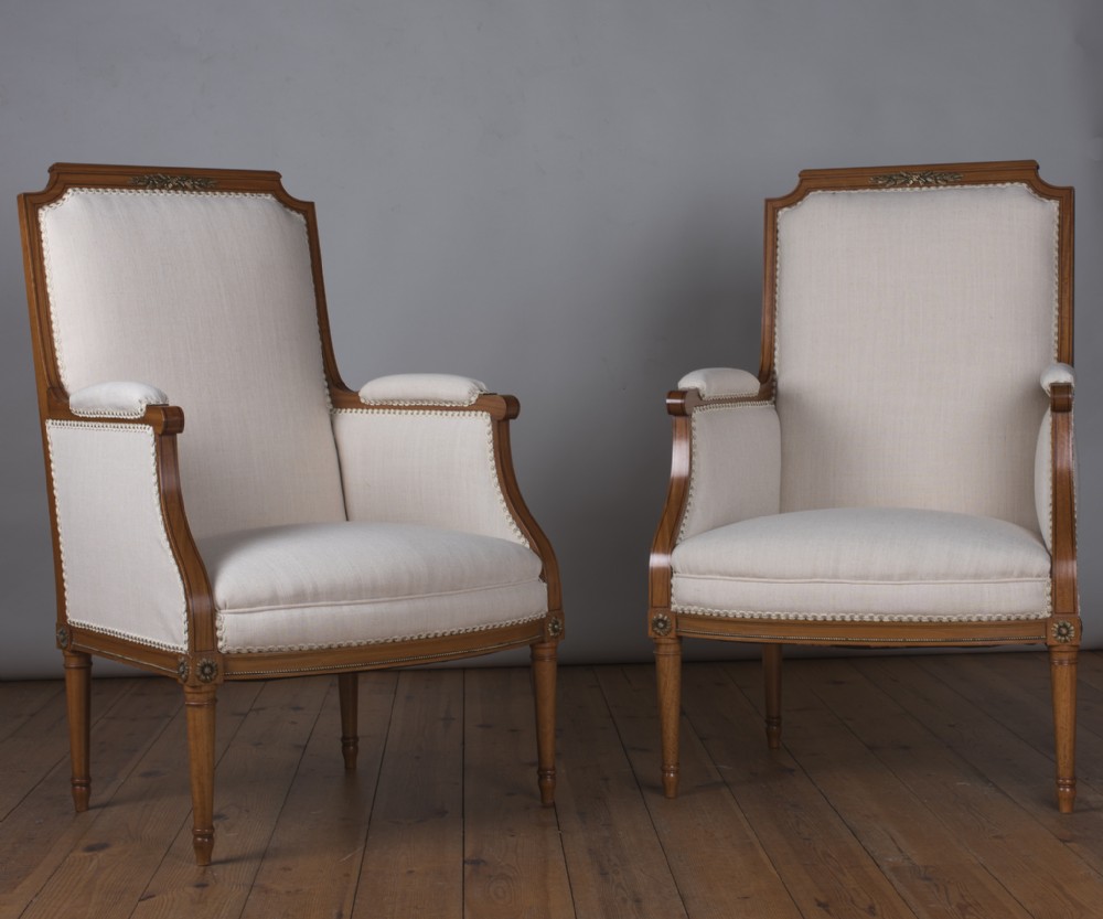 Pair Of Large 19th Century French Fruitwood Bergere Armchairs