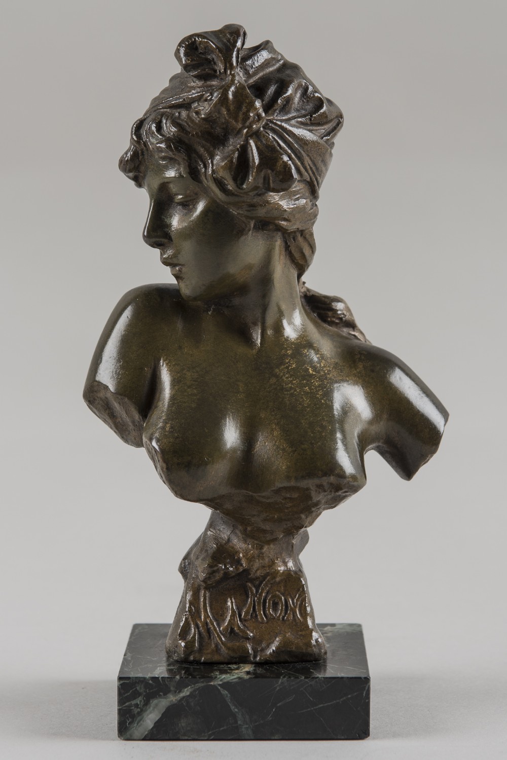 Art Nouveau French Bronze Sculpture By The Artist E.Villanis Set On A Verdi Marble Base.