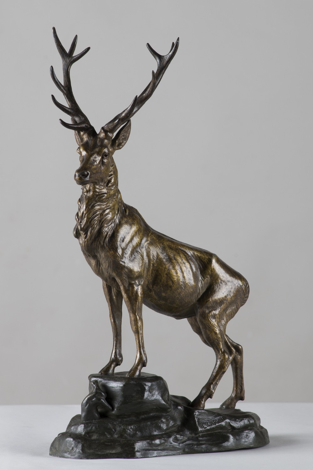 French Spelter Sculpture Of A Stag, Signed L.CARVIN