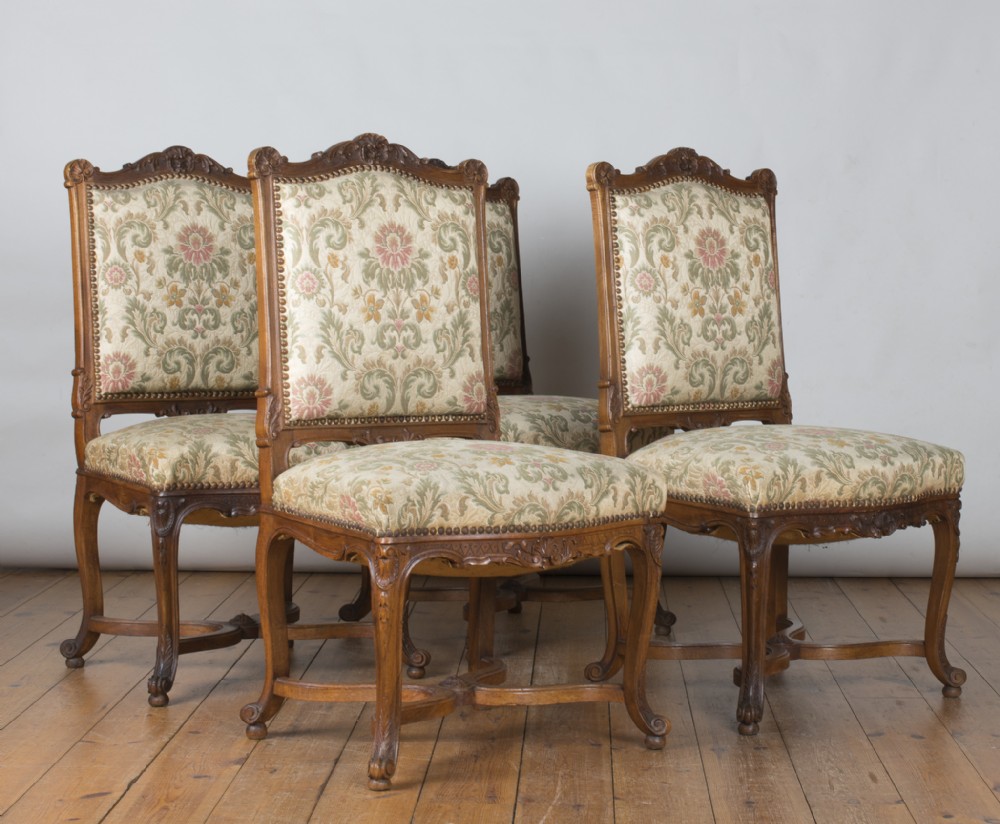   French Walnut Dinning Chairs, Upholstered