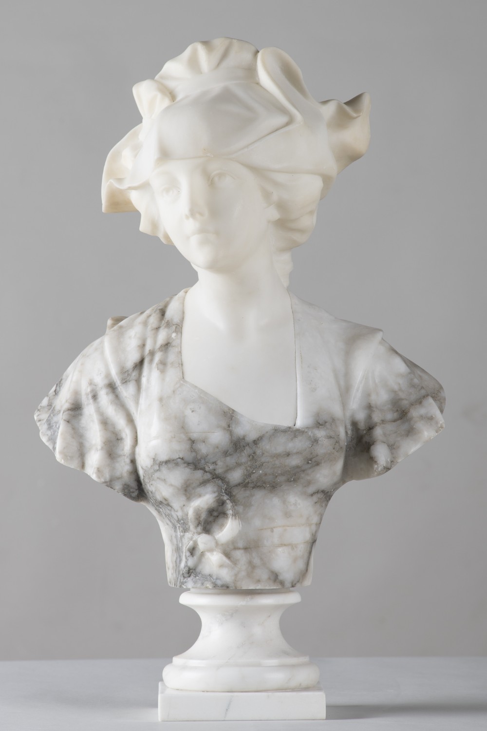 Italian Two Toned Carved Alabaster Sculpture Of A Female, Signed Pugi.