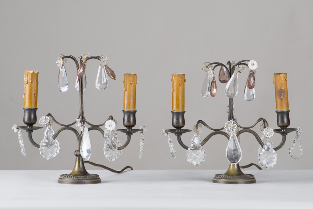 Pair Of French Patinated Brass And glass Table Lights