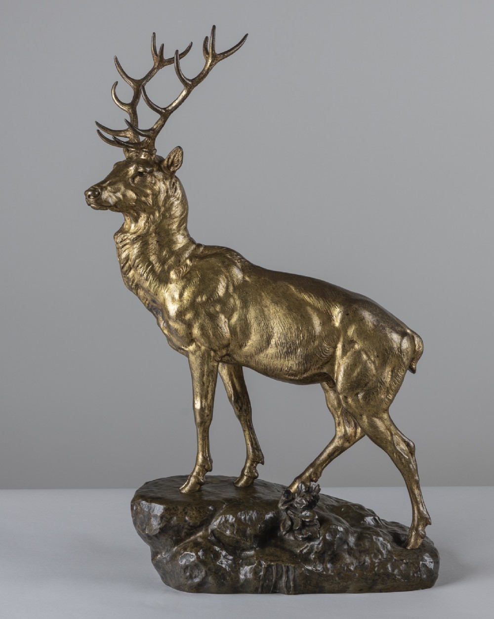 A Stunning Large 19th Century French Gilded Bronze Sculpture Of A Stag , Signed J.E.MASSON