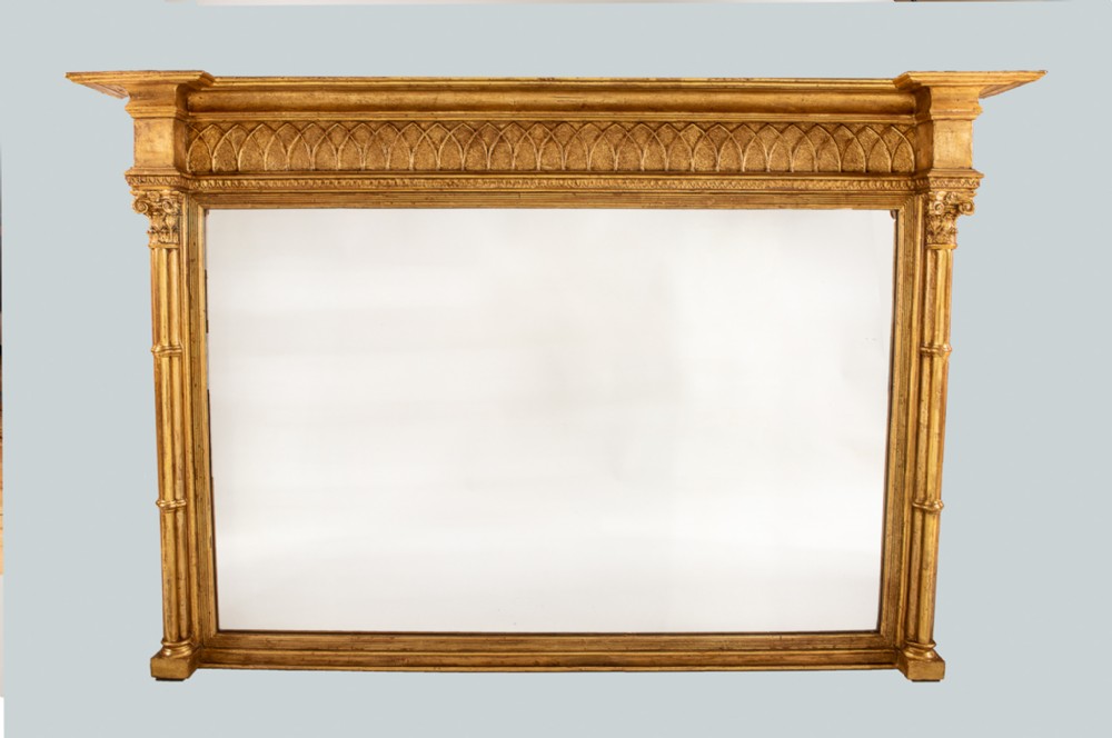 English Victorian Gilt Large Overmantle Mirror