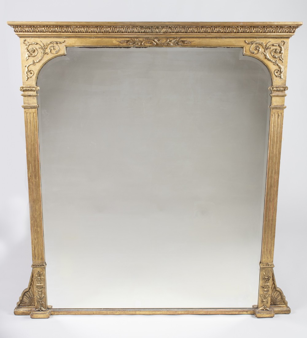 19th Century English Gilt Large Overmantle Mirror