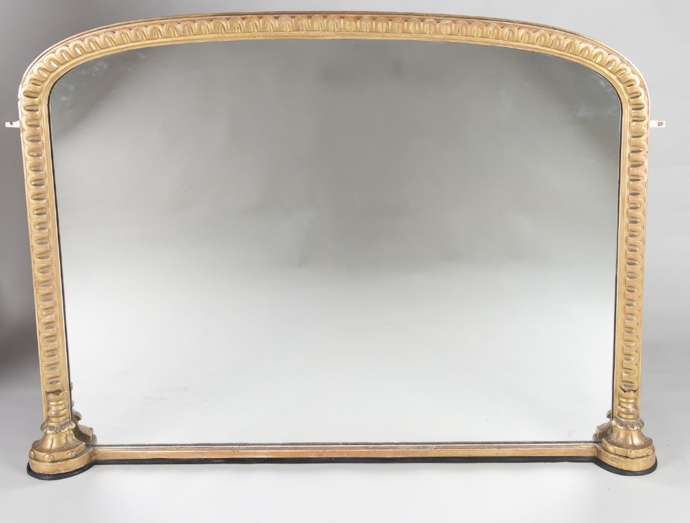 English Victorian Gilt Arch Top Large Overmantle Mirror