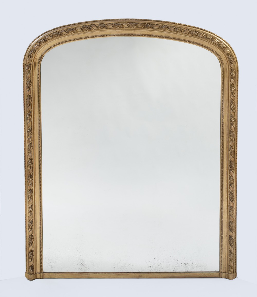 English Victorian Gilt Large Arch Top Overmantle Mirror