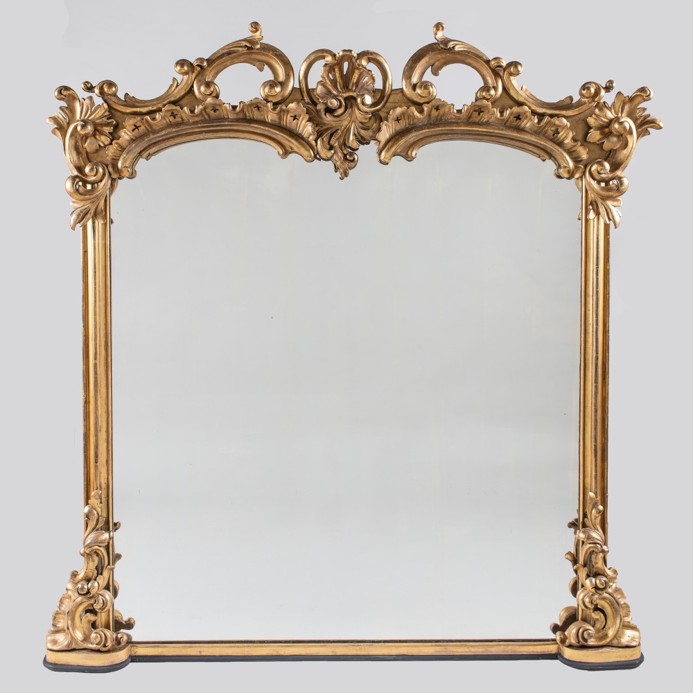 A Stunning 19th Century Large Victorian English Carved Wood Gilt Overmantle Mirror