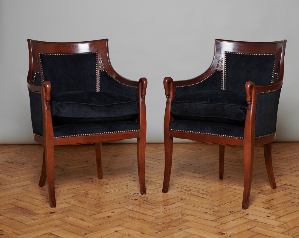 Pair Of Large French Fruitwood Upholstered Armchairs 
