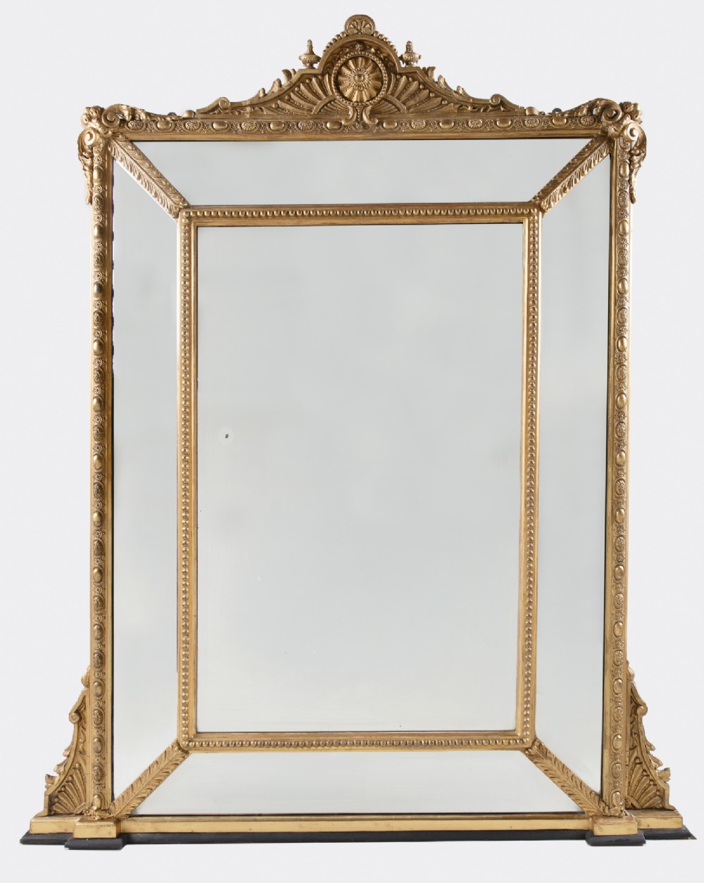 19th Century French Large Gilt Cushion Overmantle Mirror With Bevelled Glass