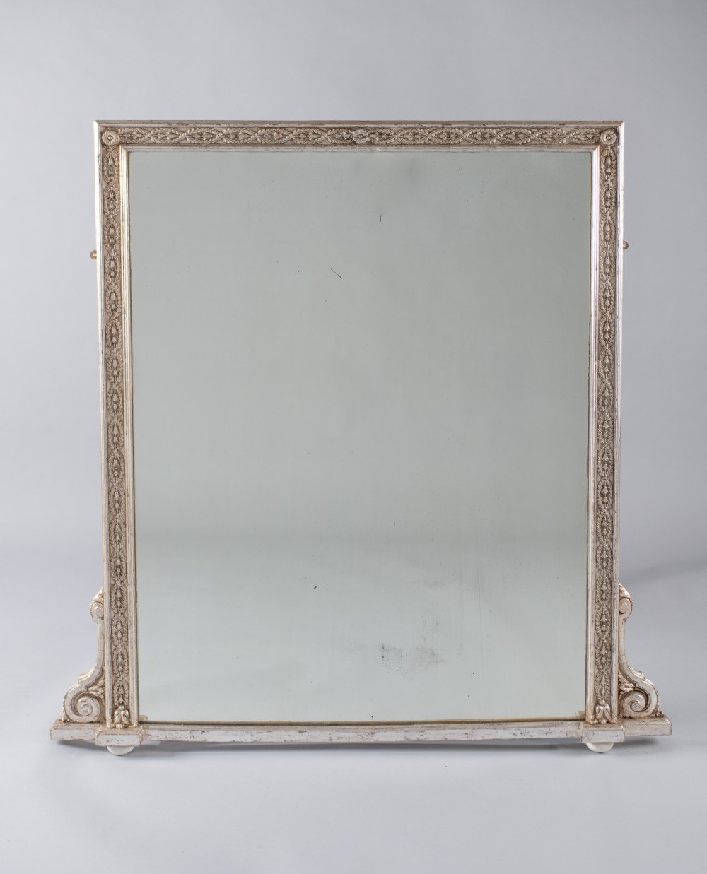 Late 19th Century Large Victorian English Silvered Overmantle Mirror.