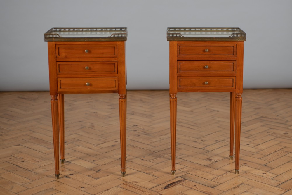 Pair Of Large French Walnut Three Drawer Bedside Cabinets.