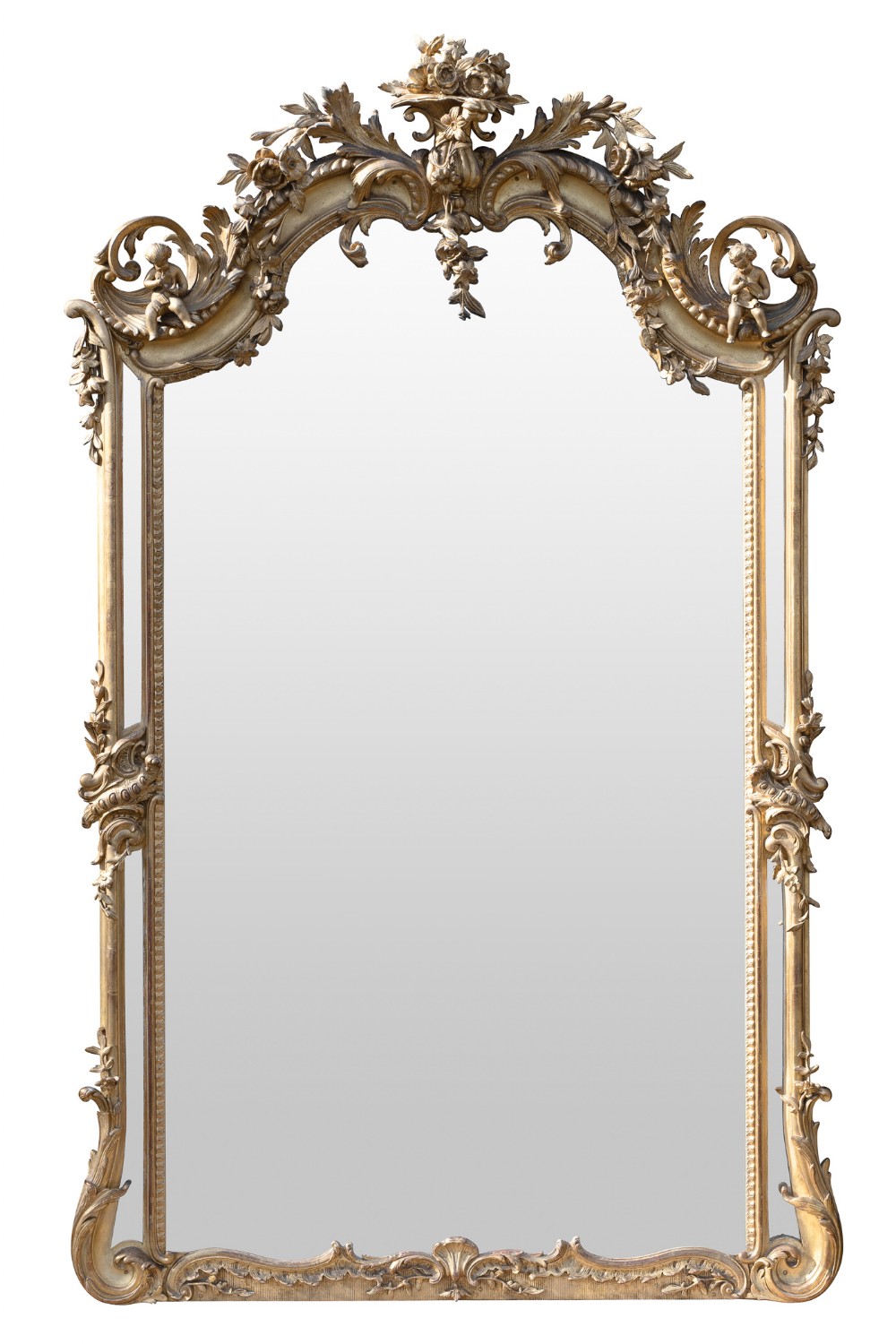 A Stunning 19th Century Large French Gilt Cherub Overmantle Mirror