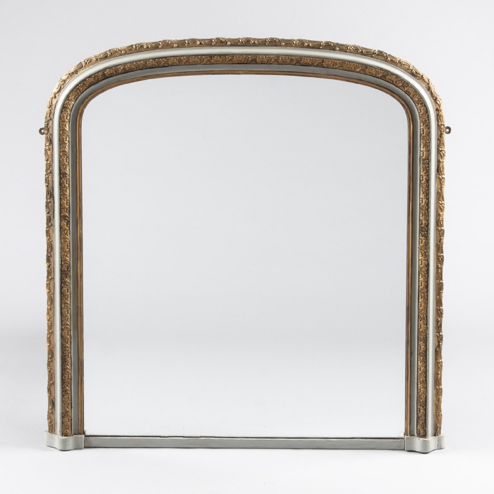 A Large 19th century English Victorian Gilt And Painted Arch Top Overmantle Mirror