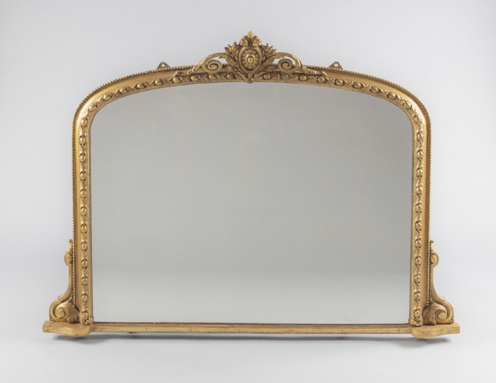 A Large 19th Century English Victorian Gilt Overmantle Mirror