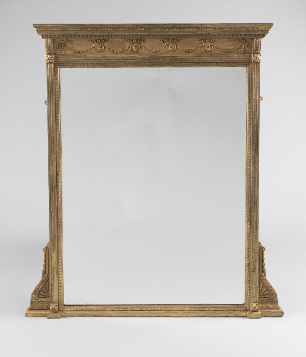 A Large 19th Century English Victorian Gilt Overmantle Mirror.