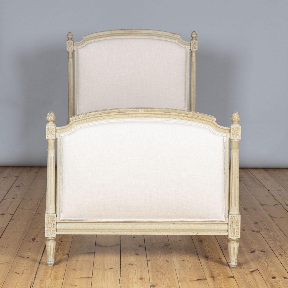 French Painted Upholstered Single Bed.