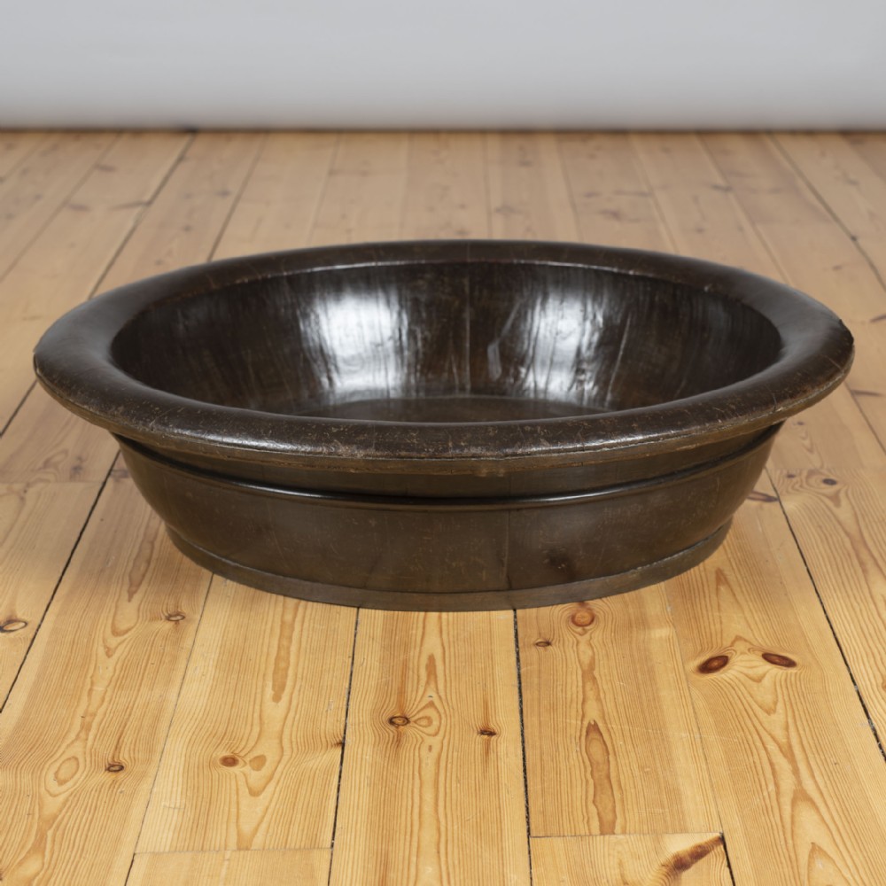 A Large 19th century English Brass Bound Sycamore Wood Dairy Bowl