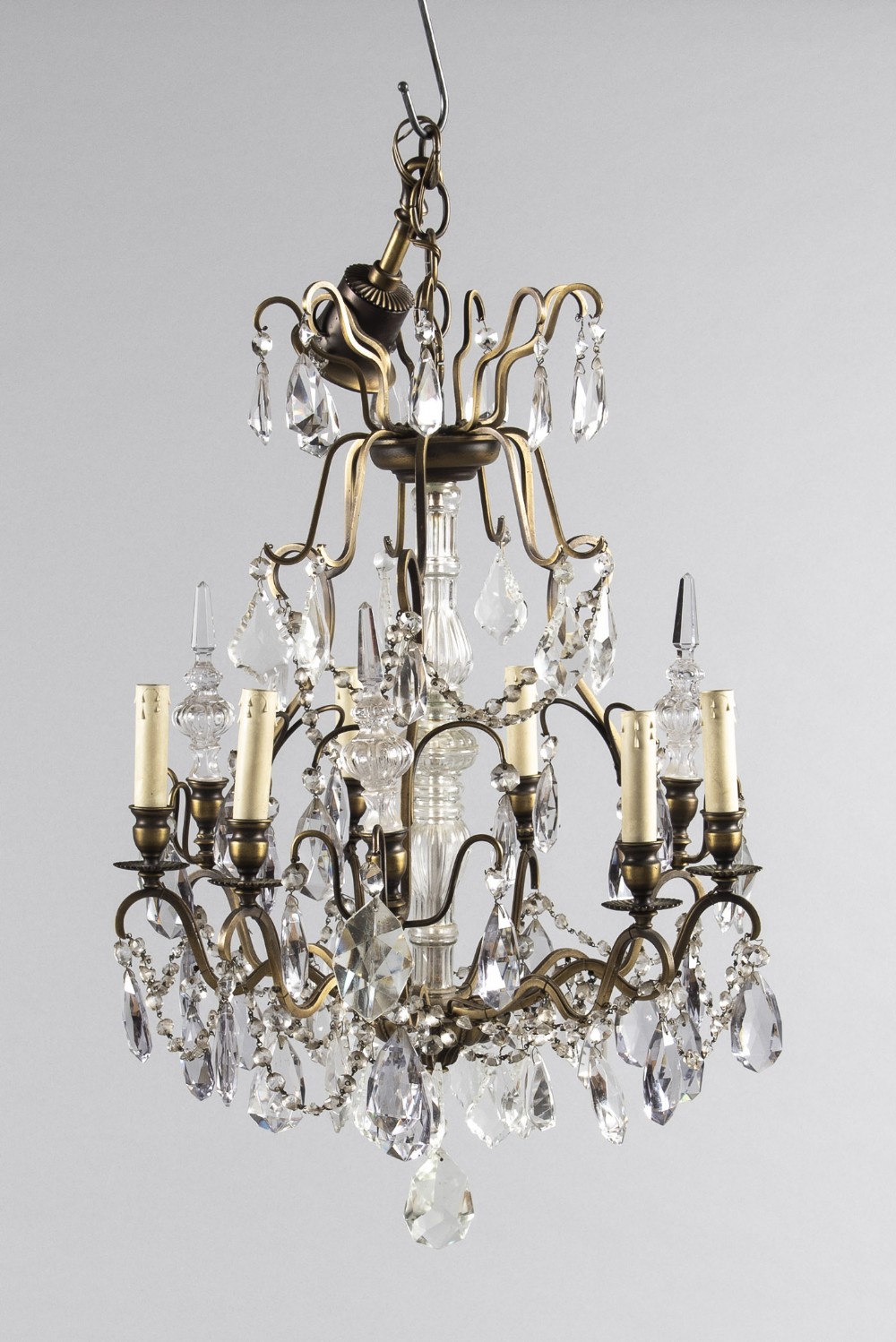 A Large French Glass And Brass Six Arm Chandelier