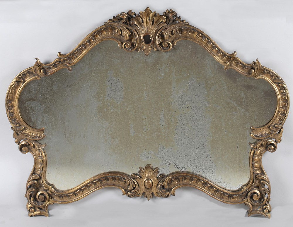 Large 19th century French carved wood gilt overmantle mirror.