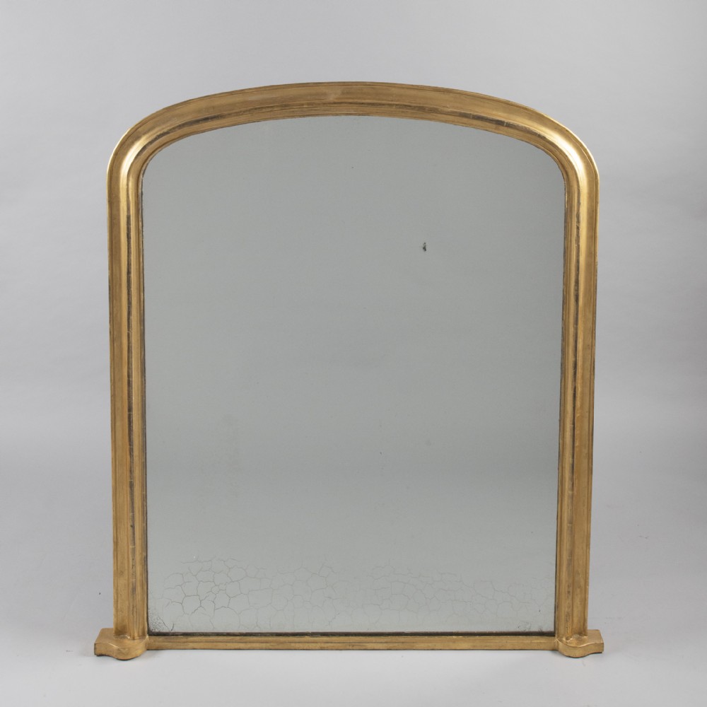 A Large 19th Century English Victorian Gilt Arch Top Overmantle Mirror