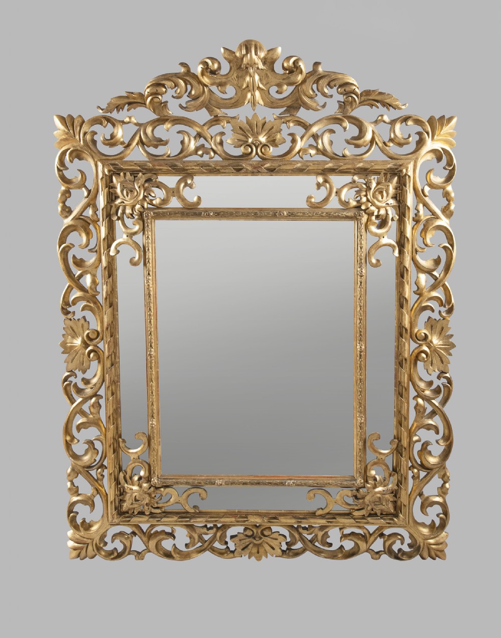 Large 19th Century French Carved Giltwood Marginal Overmantle Mirror